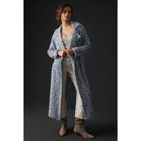 Anthropologie Pilcro Duster Cardigan Sweater Maxi Double Breasted Blue Large - Picture 3 of 16